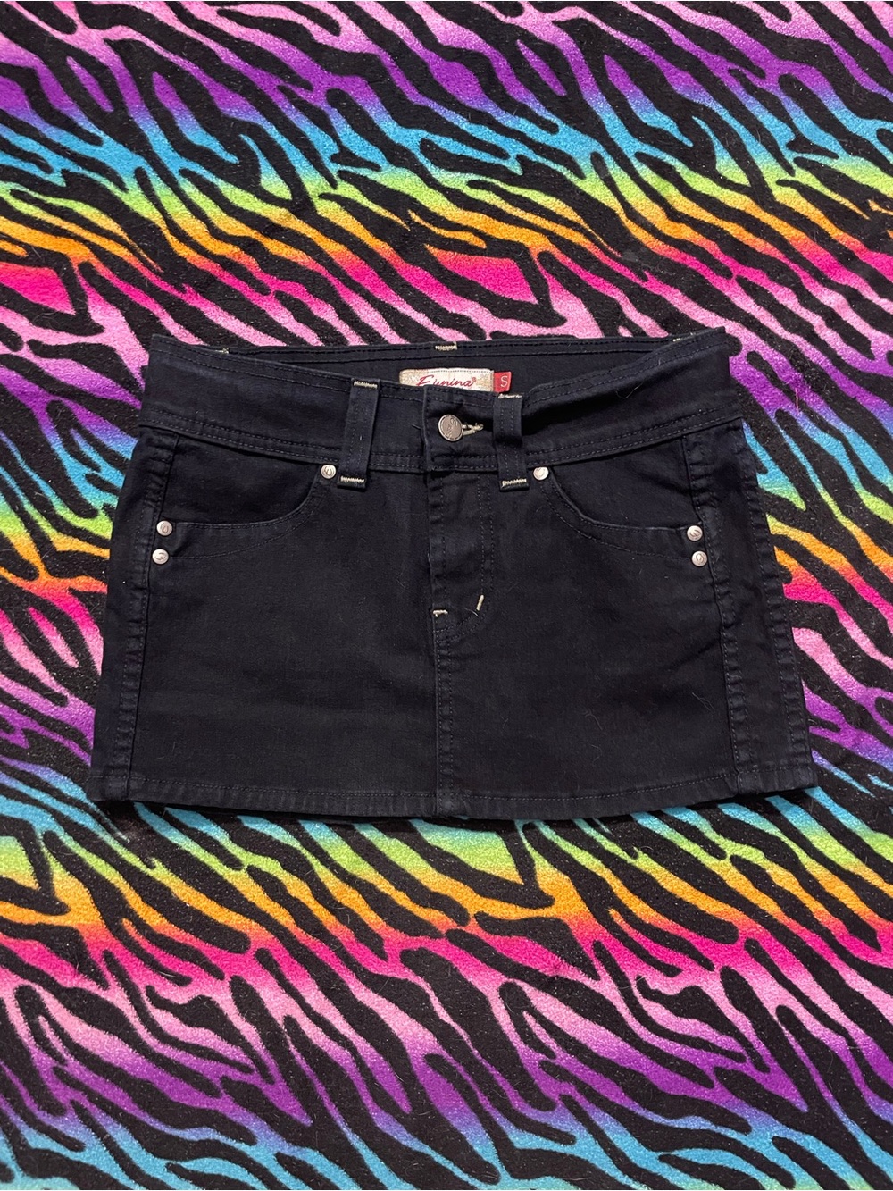 Y2k Vintage Eunina Black Denim Mini Skirt with Stud Details